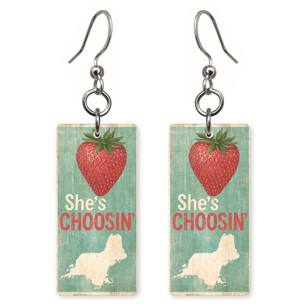 Strawberry — She's Choosing earrings, shown as a pair