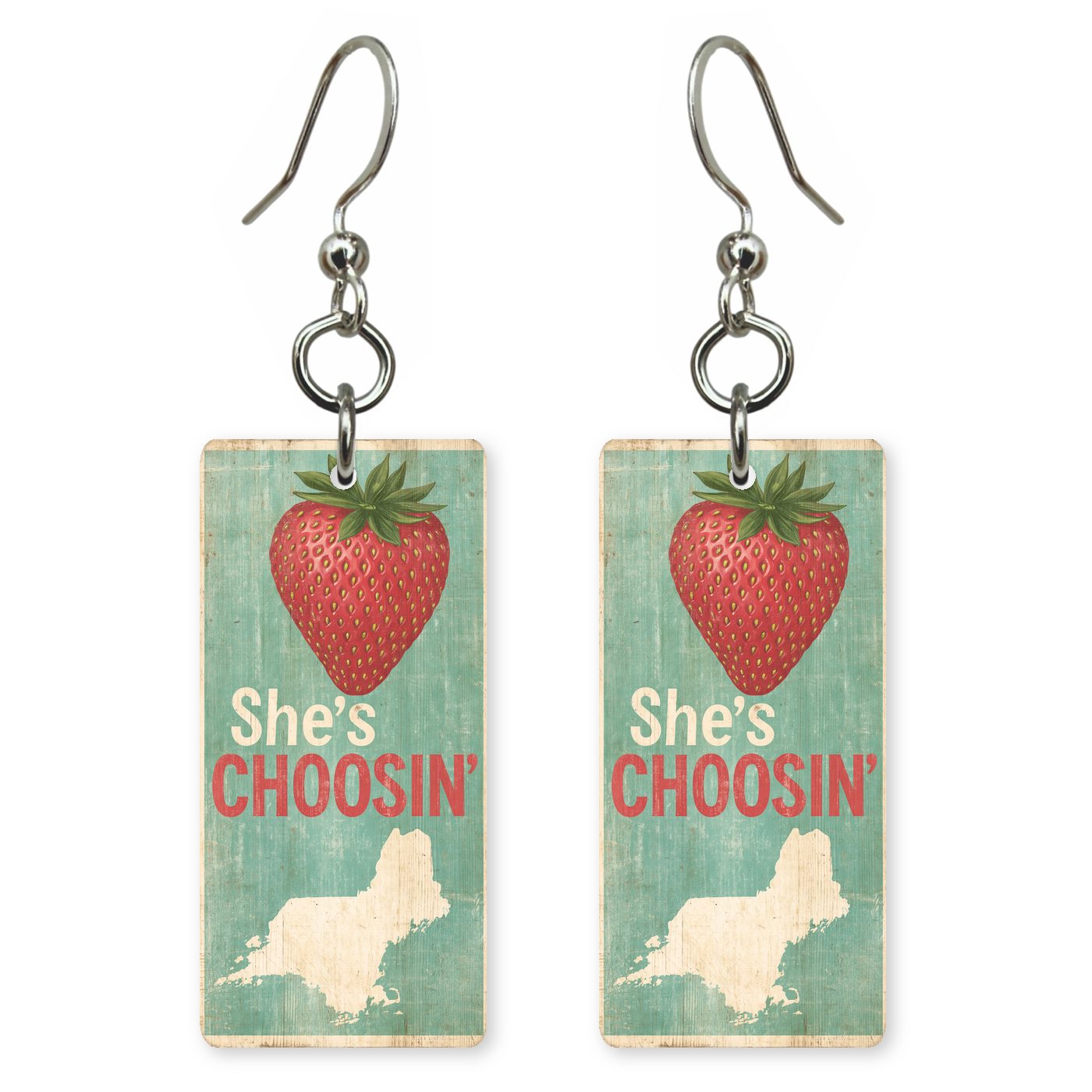 Strawberry — She's Choosing earrings, shown as a pair