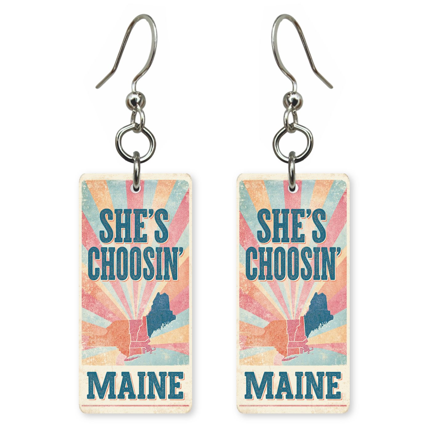Sunburst Poster — She's Choosing earrings, shown as a pair