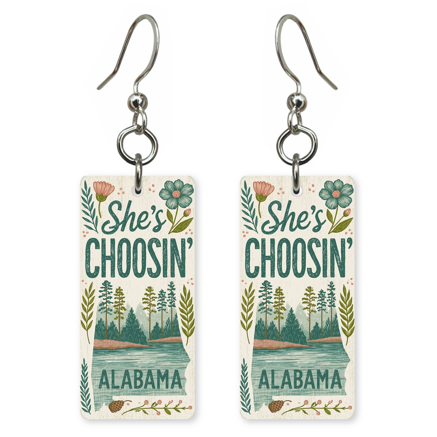 Forest Lake Poster — She's Choosing earrings, shown as a pair
