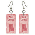 Pink Watercolor Silhouette — She's Choosing earrings, shown as a pair
