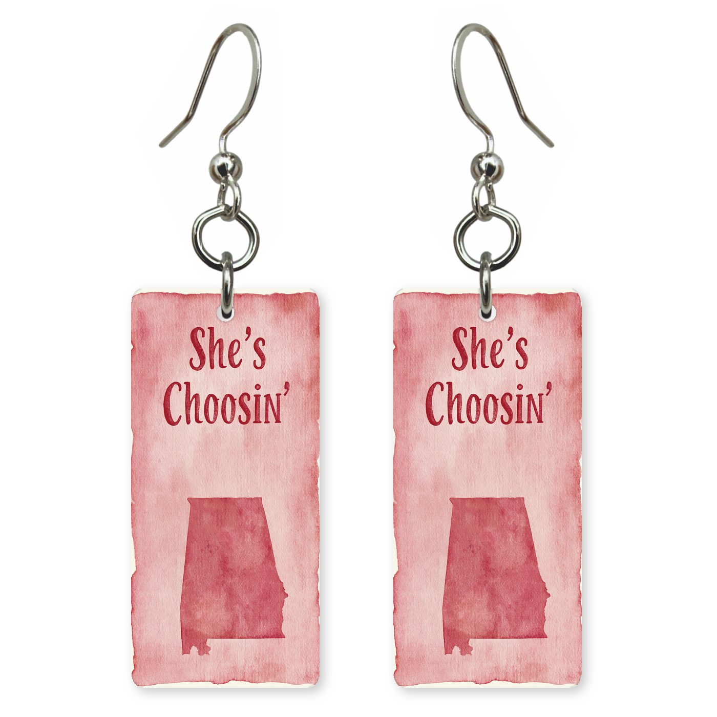 Pink Watercolor Silhouette — She's Choosing earrings, shown as a pair