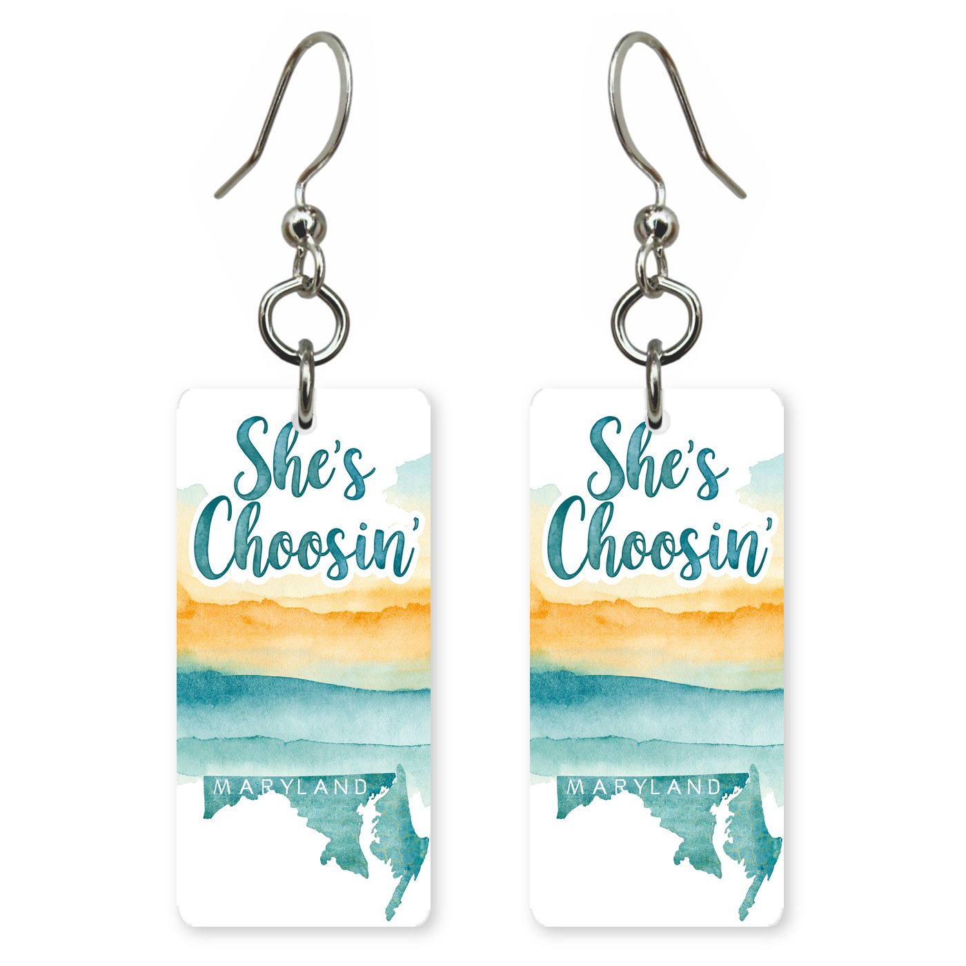 Watercolor Bay — She's Choosing earrings, shown as a pair