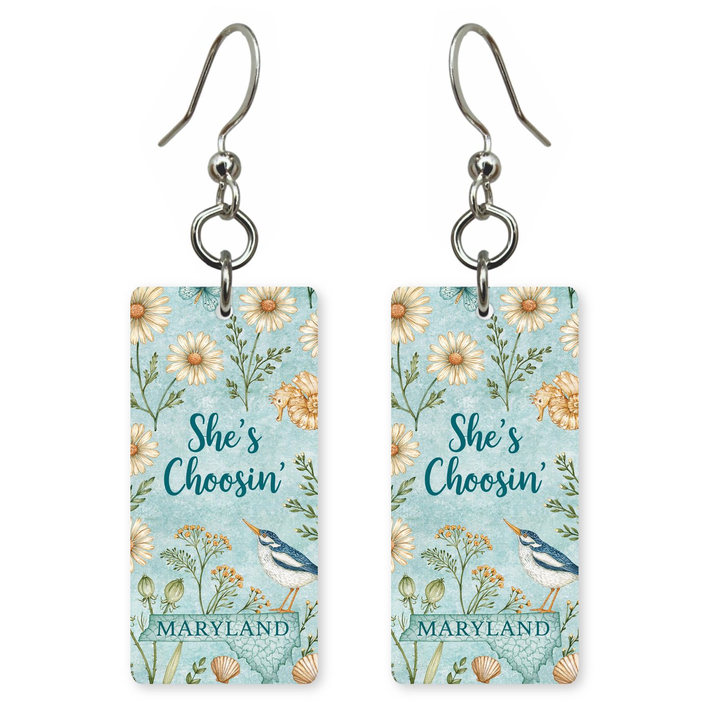 Bird Meadow — She's Choosing earrings, shown as a pair