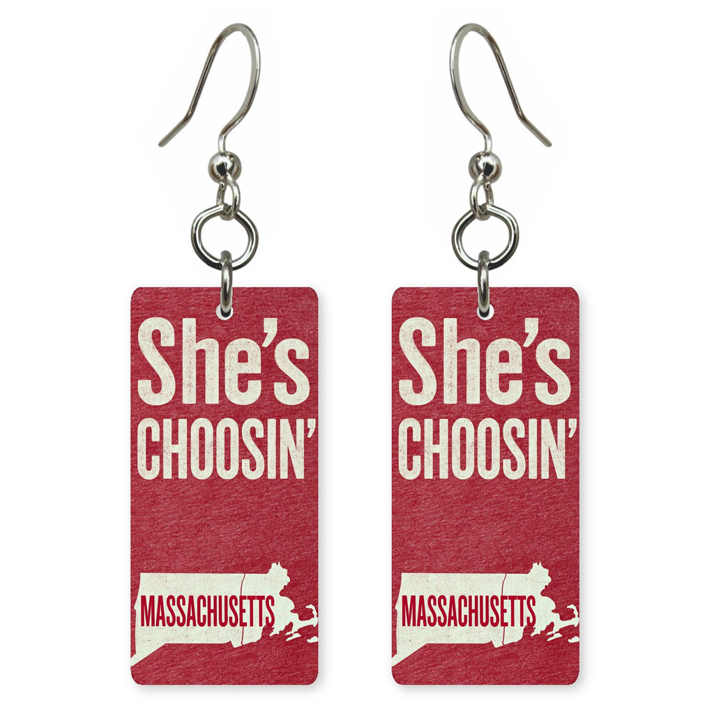 Red Block — She's Choosing earrings, shown as a pair