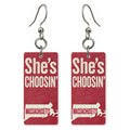 Red Block — She's Choosing earrings, shown as a pair