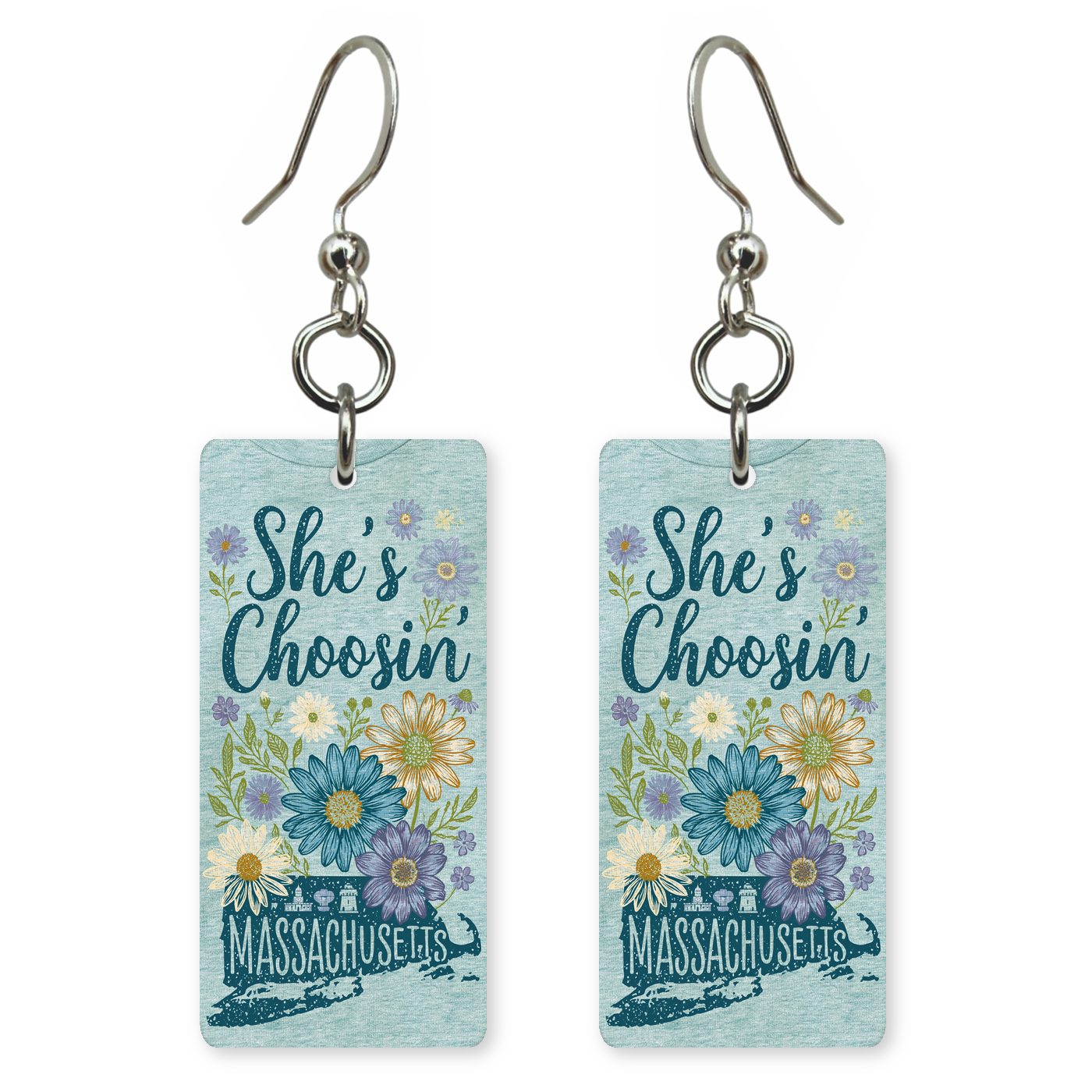 Blue Floral — She's Choosing earrings, shown as a pair