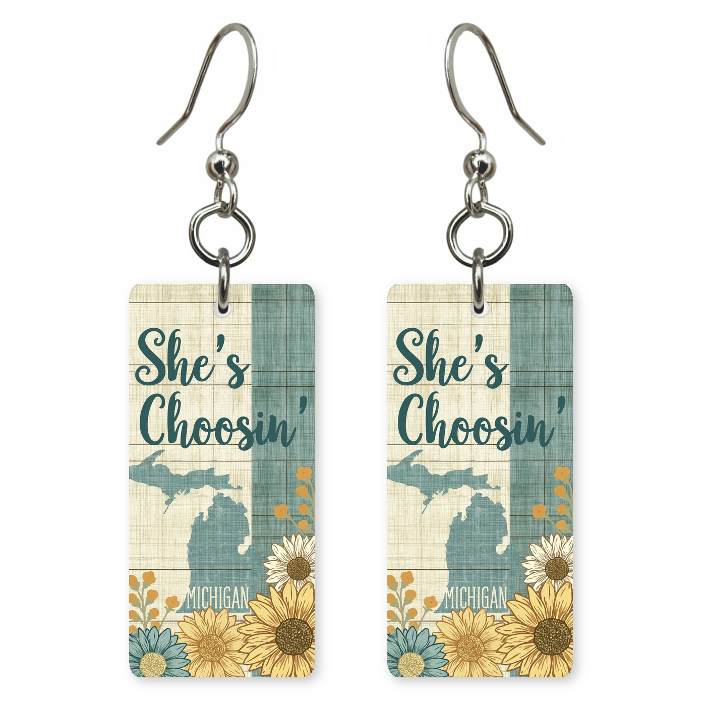 Plank Sunflower — She's Choosing earrings, shown as a pair