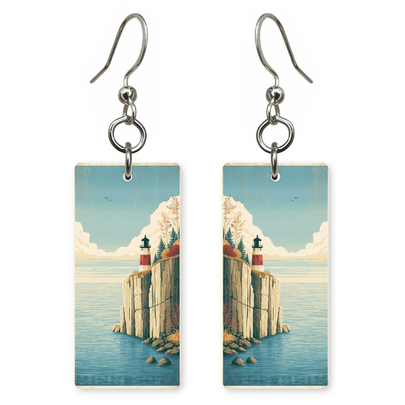Split Rock Lighthouse — She's Choosing earrings, shown as a pair