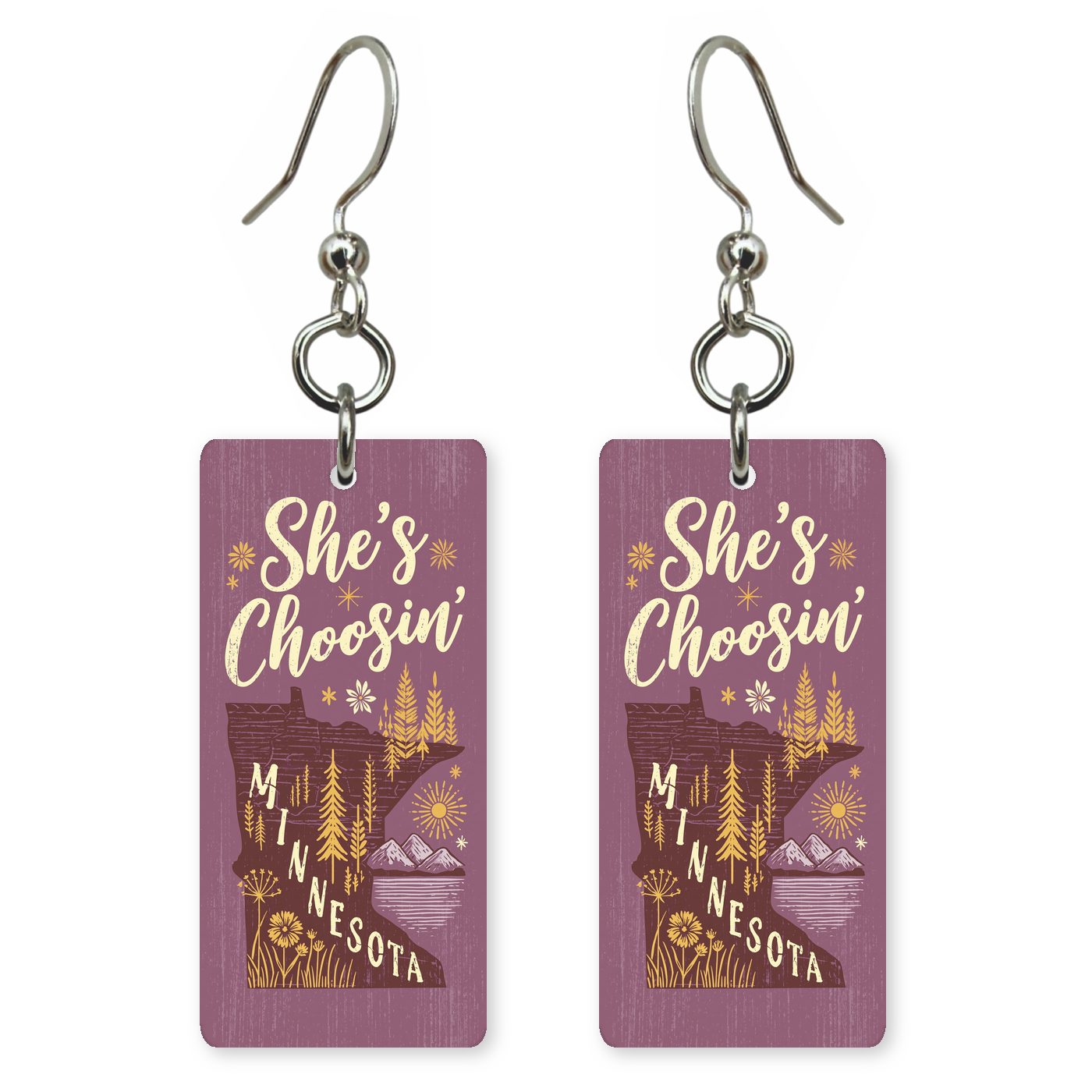 Plum North Woods — She's Choosing earrings, shown as a pair