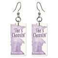 Purple Watercolor — She's Choosing earrings, shown as a pair