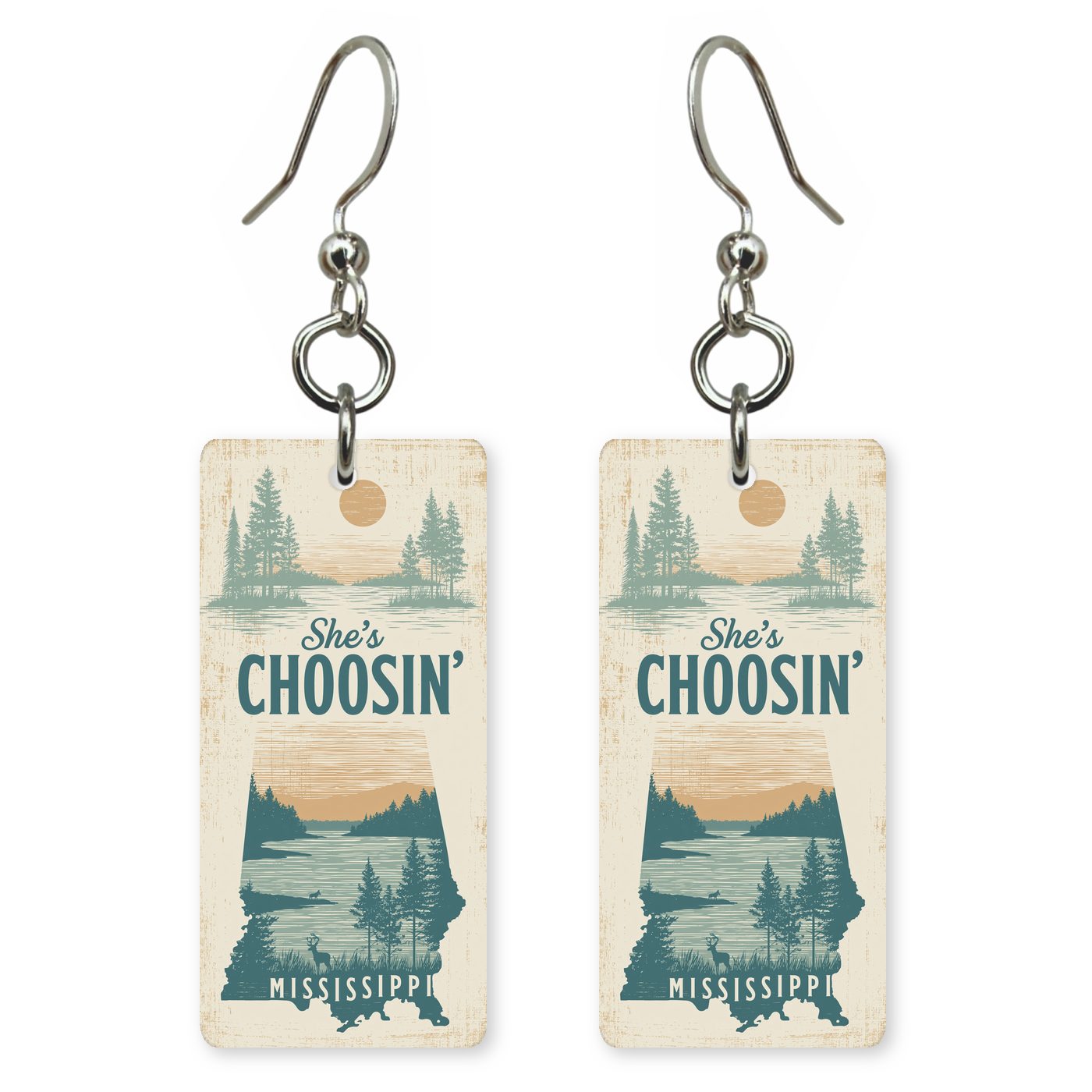 River Sunset — She's Choosing earrings, shown as a pair