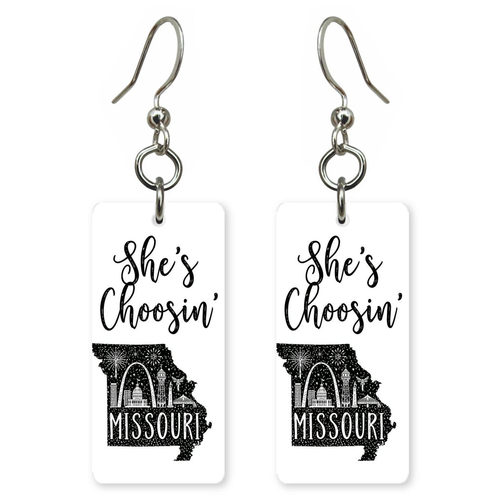 Black Arch Icons — She's Choosing earrings, shown as a pair