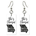 Black Arch Icons — She's Choosing earrings, shown as a pair