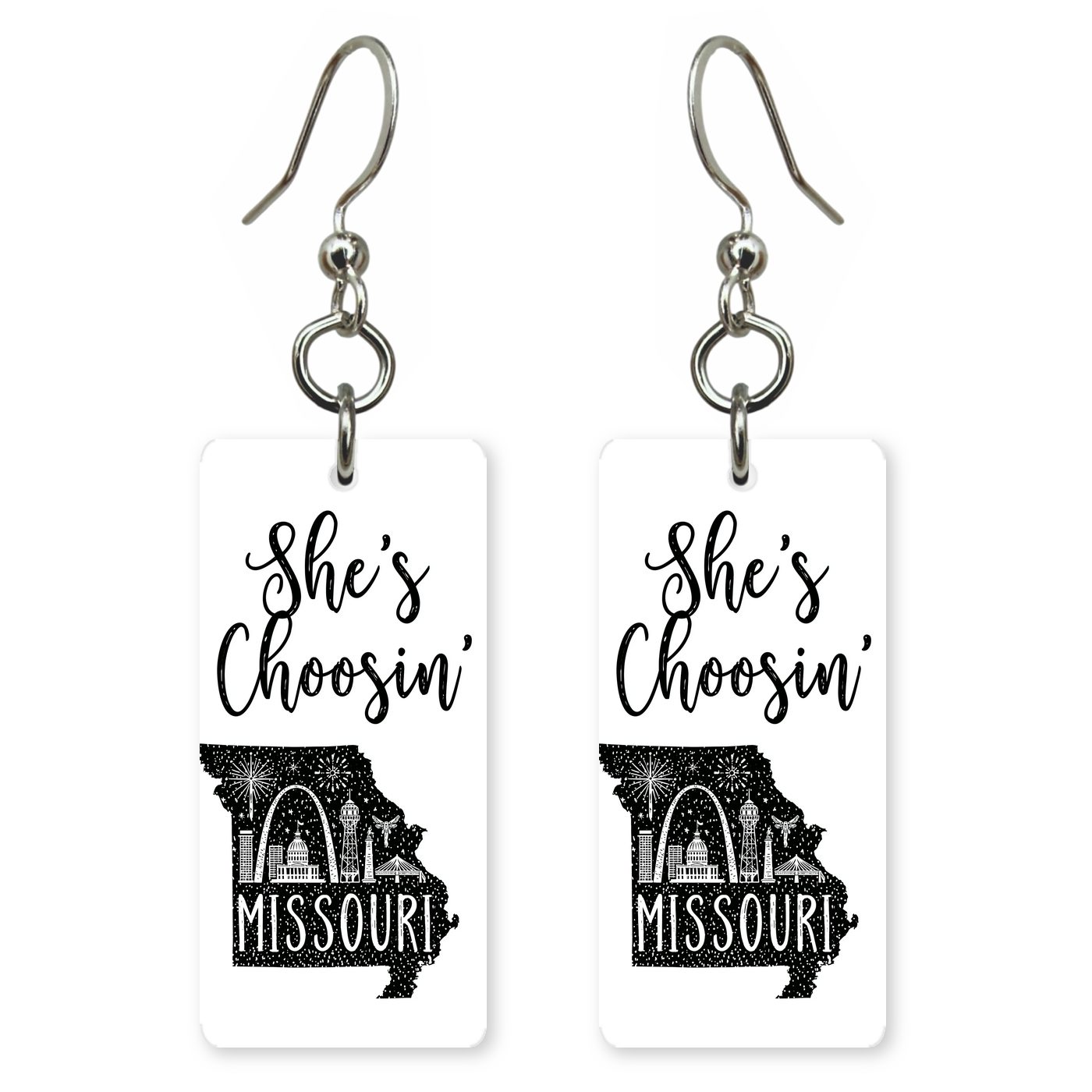 Black Arch Icons — She's Choosing earrings, shown as a pair