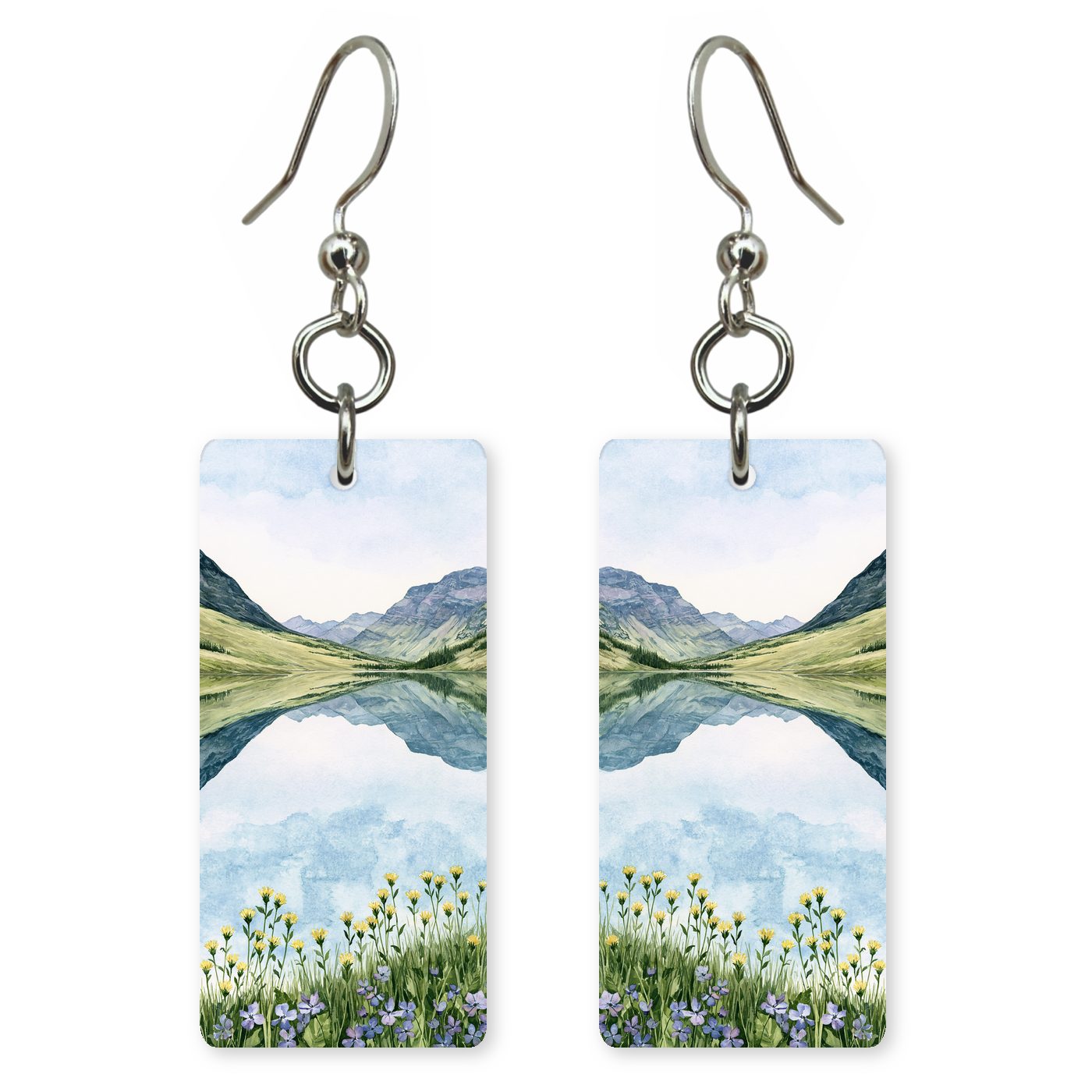 Mountain Lake Reflection — She's Choosing earrings, shown as a pair