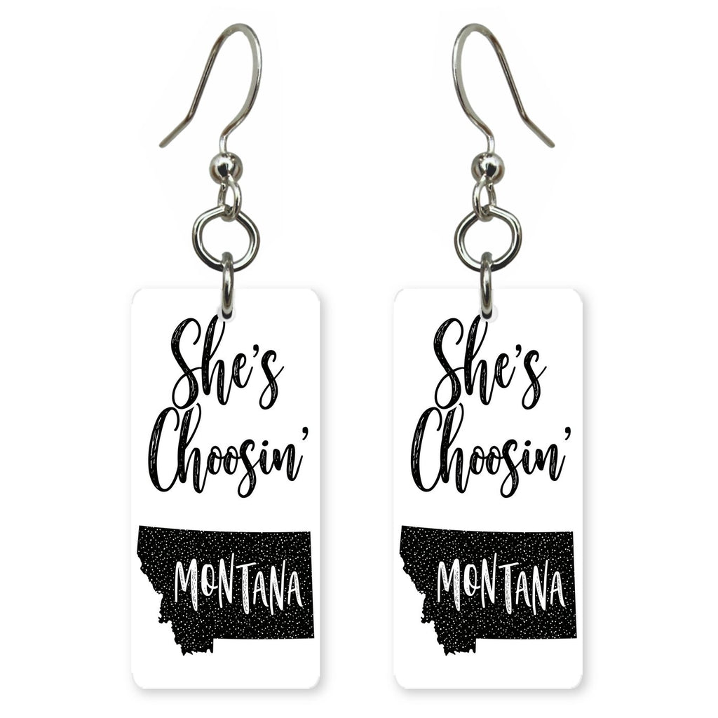 Black Script — She's Choosing earrings, shown as a pair