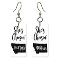 Black Script — She's Choosing earrings, shown as a pair