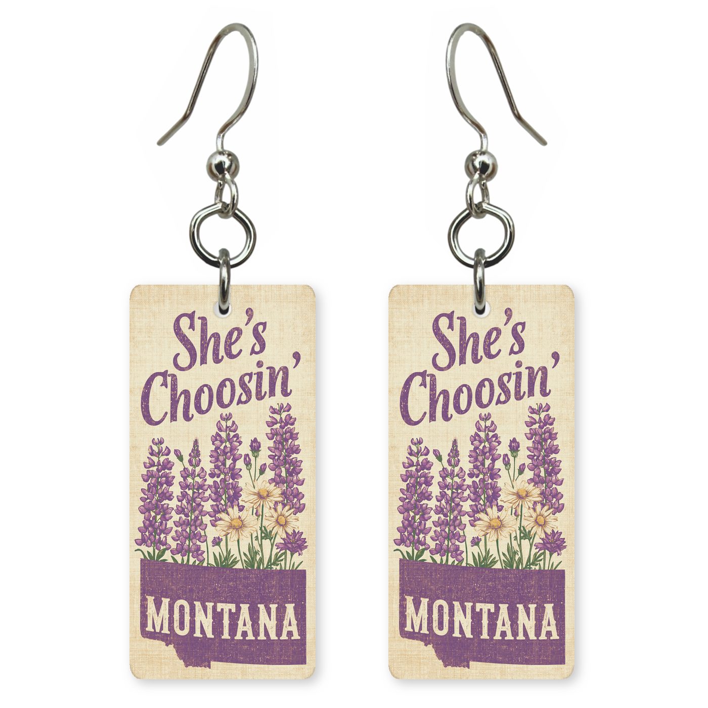 Lupine — She's Choosing earrings, shown as a pair