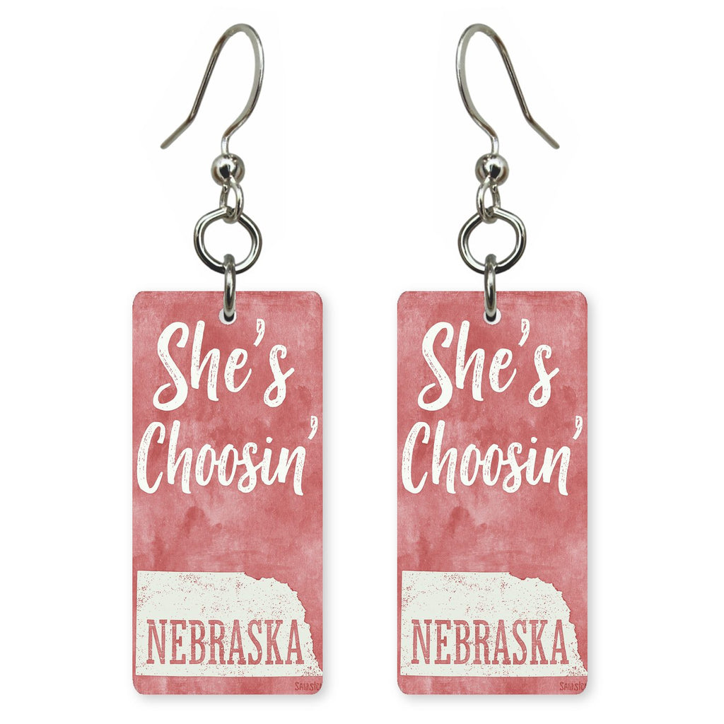 Red Watercolor — She's Choosing earrings, shown as a pair