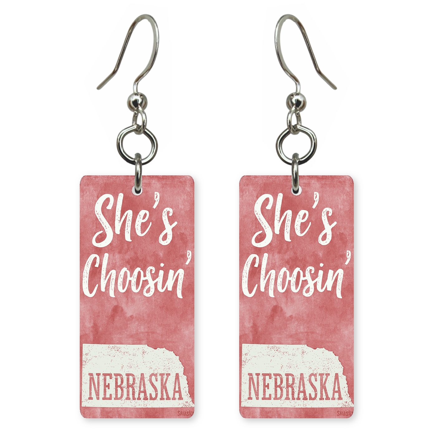 Red Watercolor — She's Choosing earrings, shown as a pair