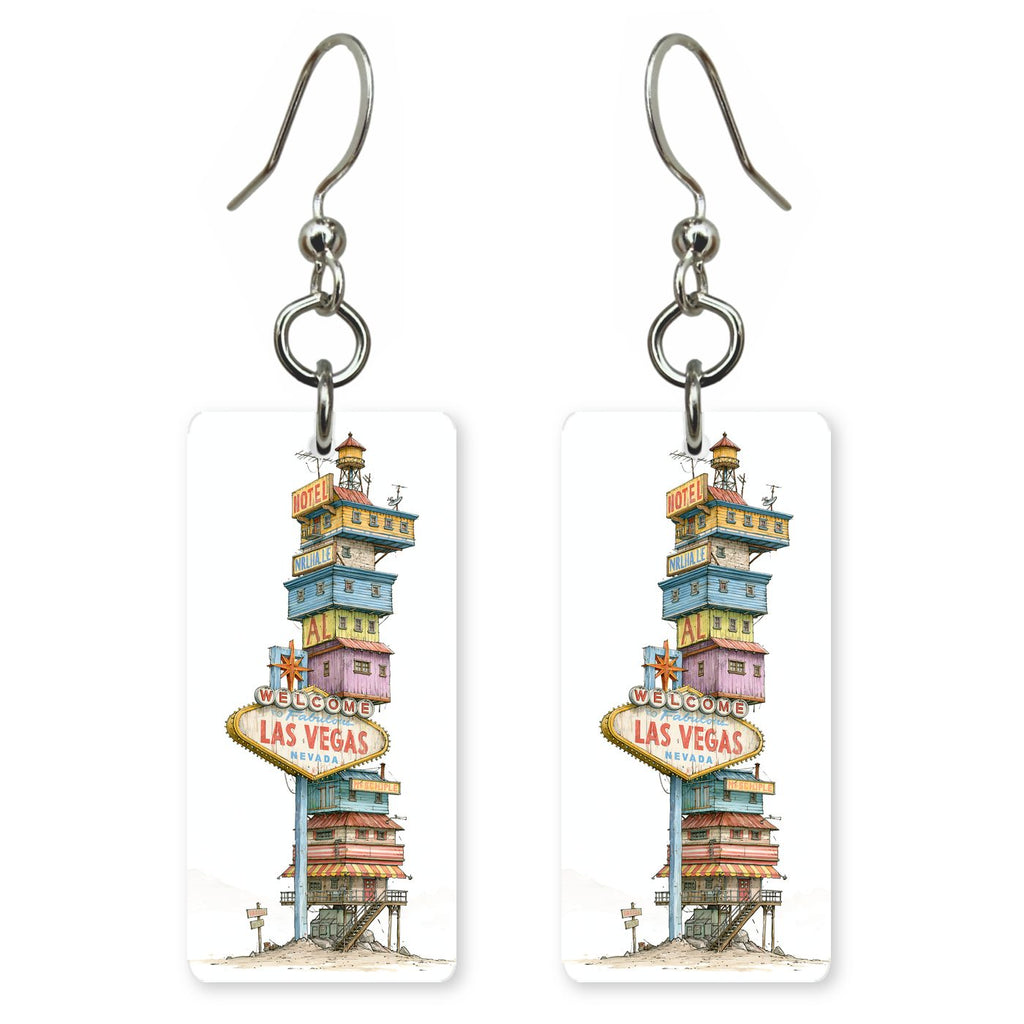 Las Vegas Sign Collage — She's Choosing earrings, shown as a pair