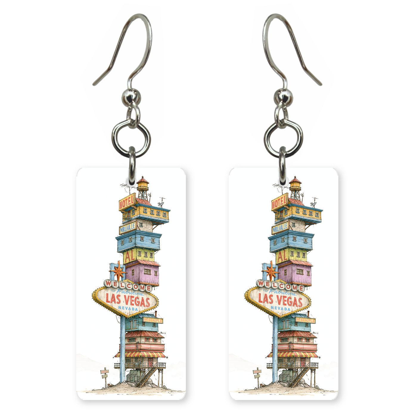Las Vegas Sign Collage — She's Choosing earrings, shown as a pair
