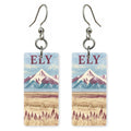 Wheeler Peak Text Ely — She's Choosing earrings, shown as a pair