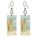 Cathedral Gorge Spires Text — She's Choosing earrings, shown as a pair