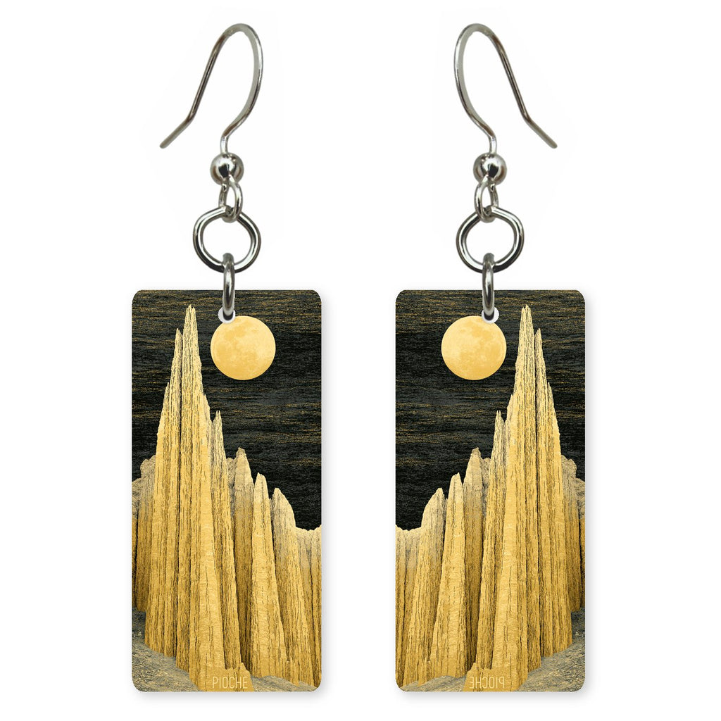 Cathedral Gorge Text Pioche — She's Choosing earrings, shown as a pair