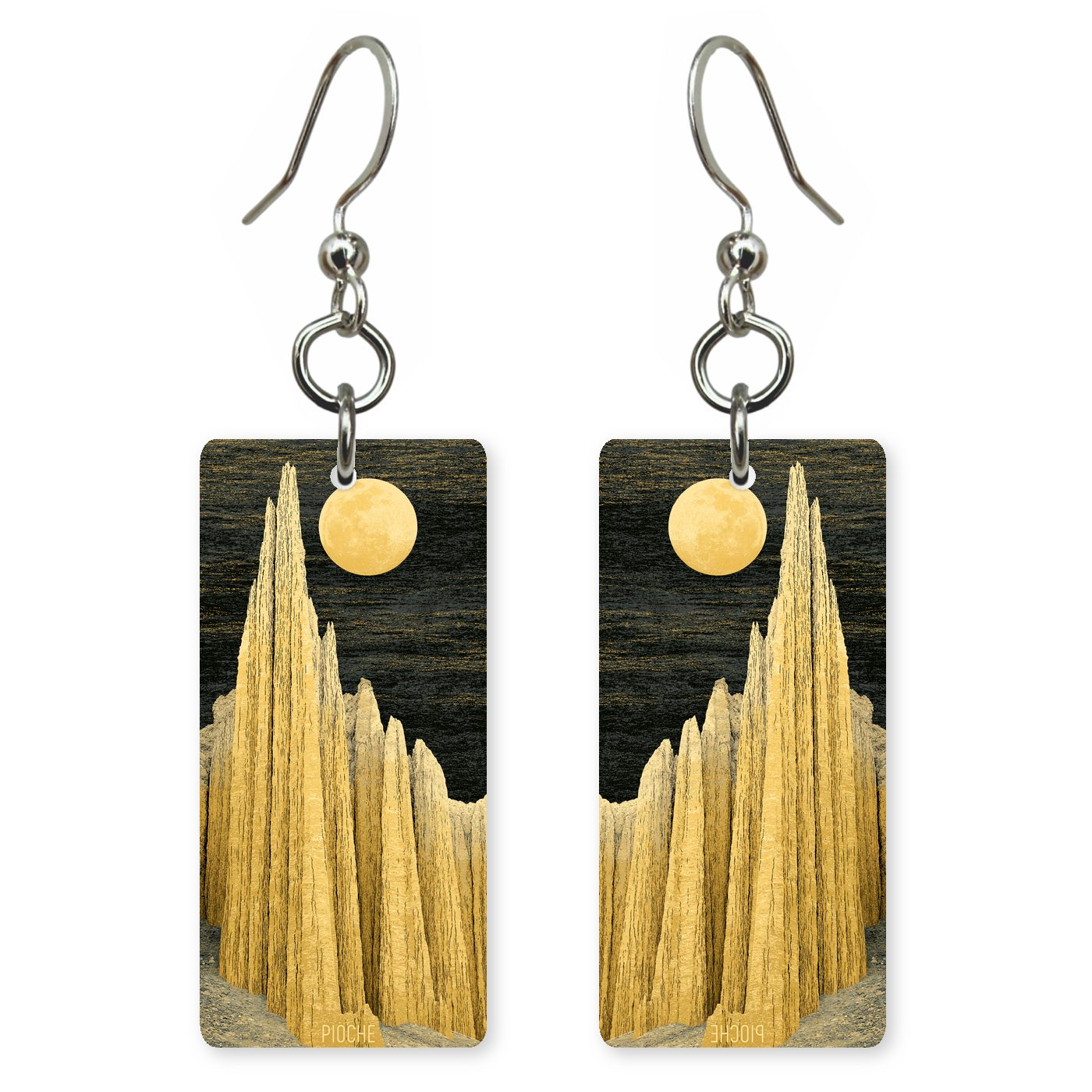 Cathedral Gorge Text Pioche — She's Choosing earrings, shown as a pair