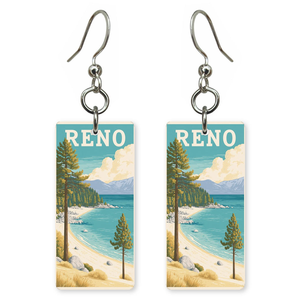 Lake Tahoe Text Reno — She's Choosing earrings, shown as a pair