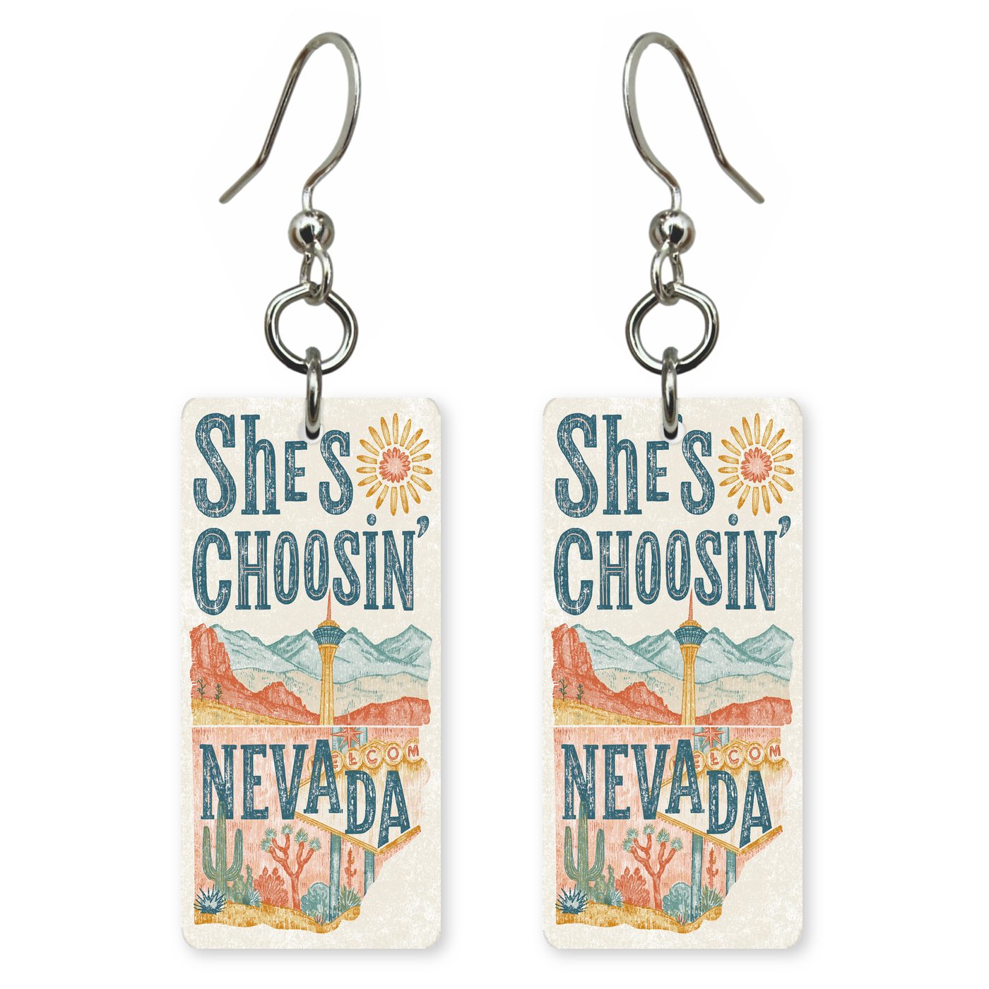 Vegas Icons — She's Choosing earrings, shown as a pair