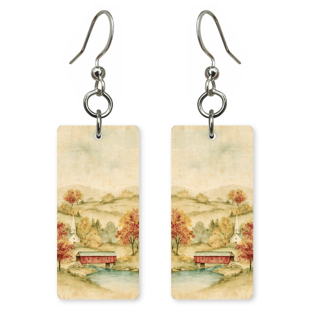 Covered Bridge Autumn — She's Choosing earrings, shown as a pair