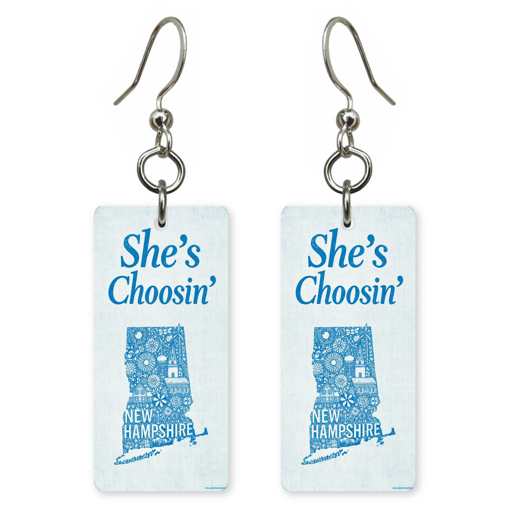 Blue Icons — She's Choosing earrings, shown as a pair
