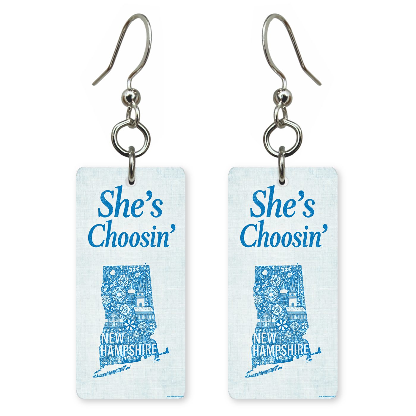 Blue Icons — She's Choosing earrings, shown as a pair