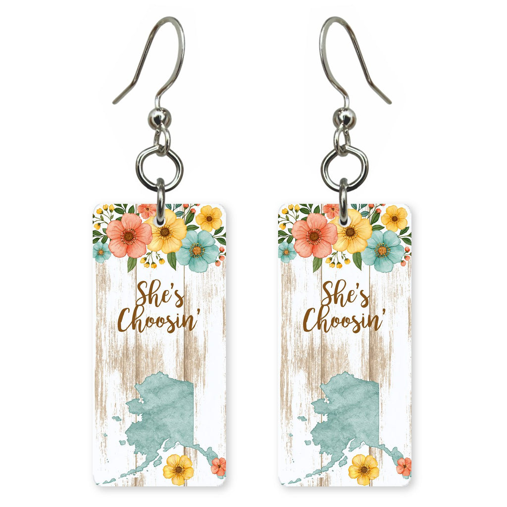 Floral Wood Silhouette — She's Choosing earrings, shown as a pair