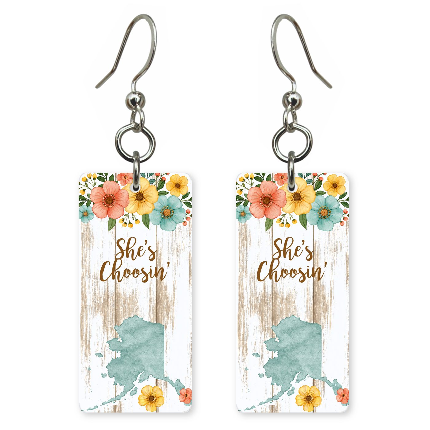 Floral Wood Silhouette — She's Choosing earrings, shown as a pair