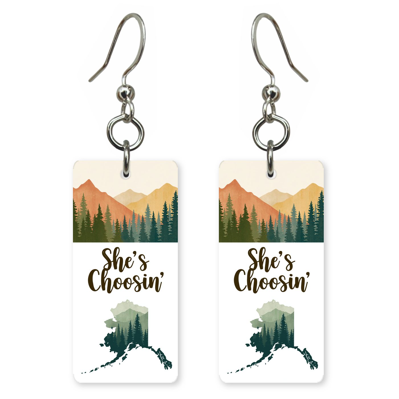 Forest Silhouette — She's Choosing earrings, shown as a pair