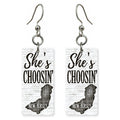 Black Plank — She's Choosing earrings, shown as a pair