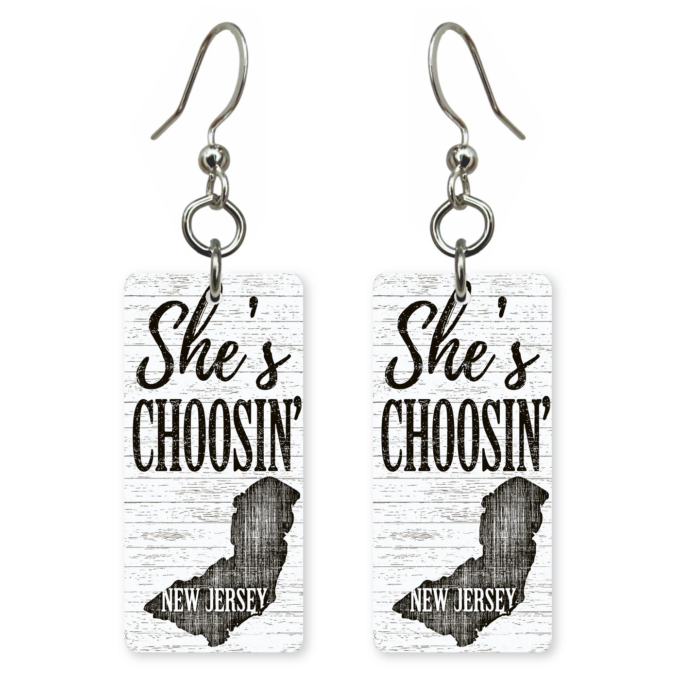 Black Plank — She's Choosing earrings, shown as a pair