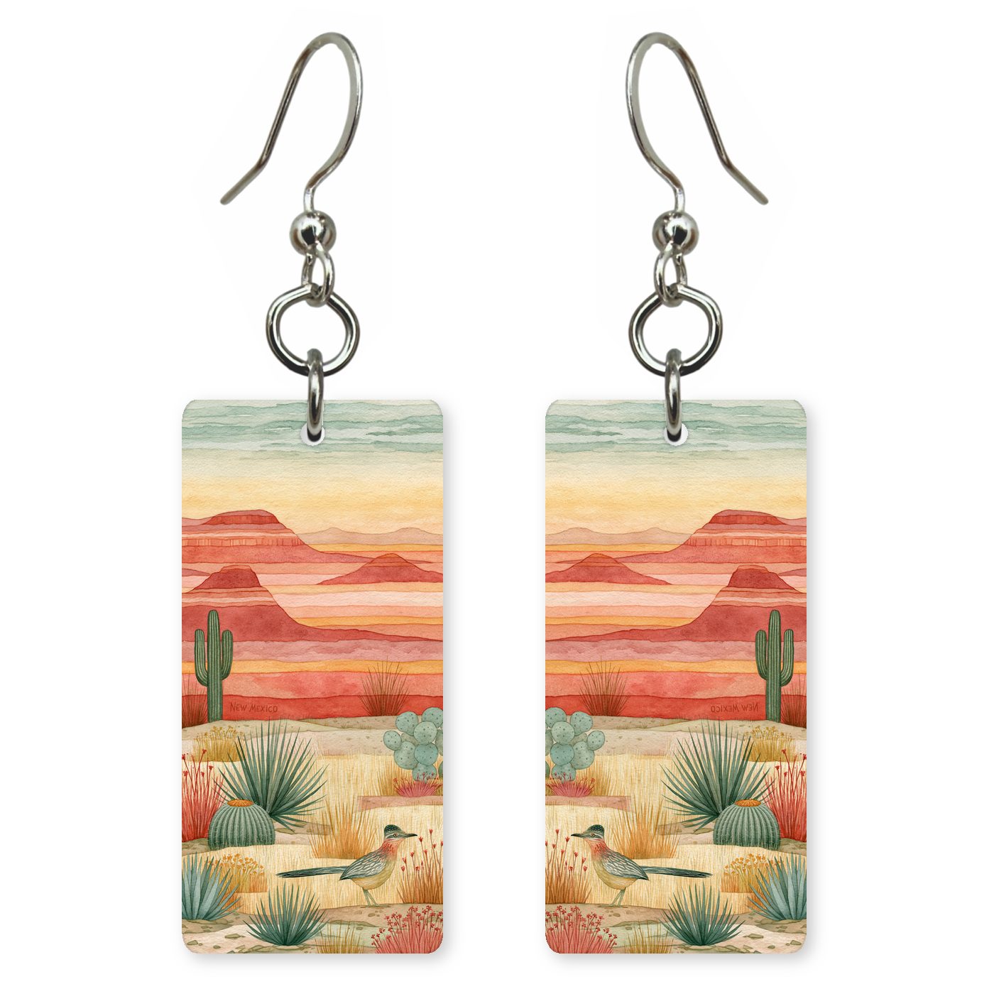 Painted Desert Bird — She's Choosing earrings, shown as a pair
