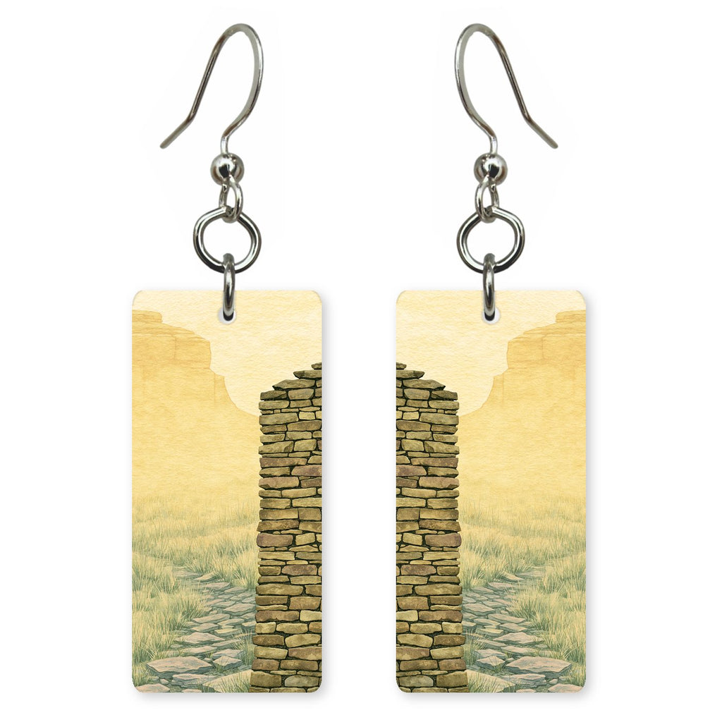 Chaco Canyon Ruins Golden — She's Choosing earrings, shown as a pair