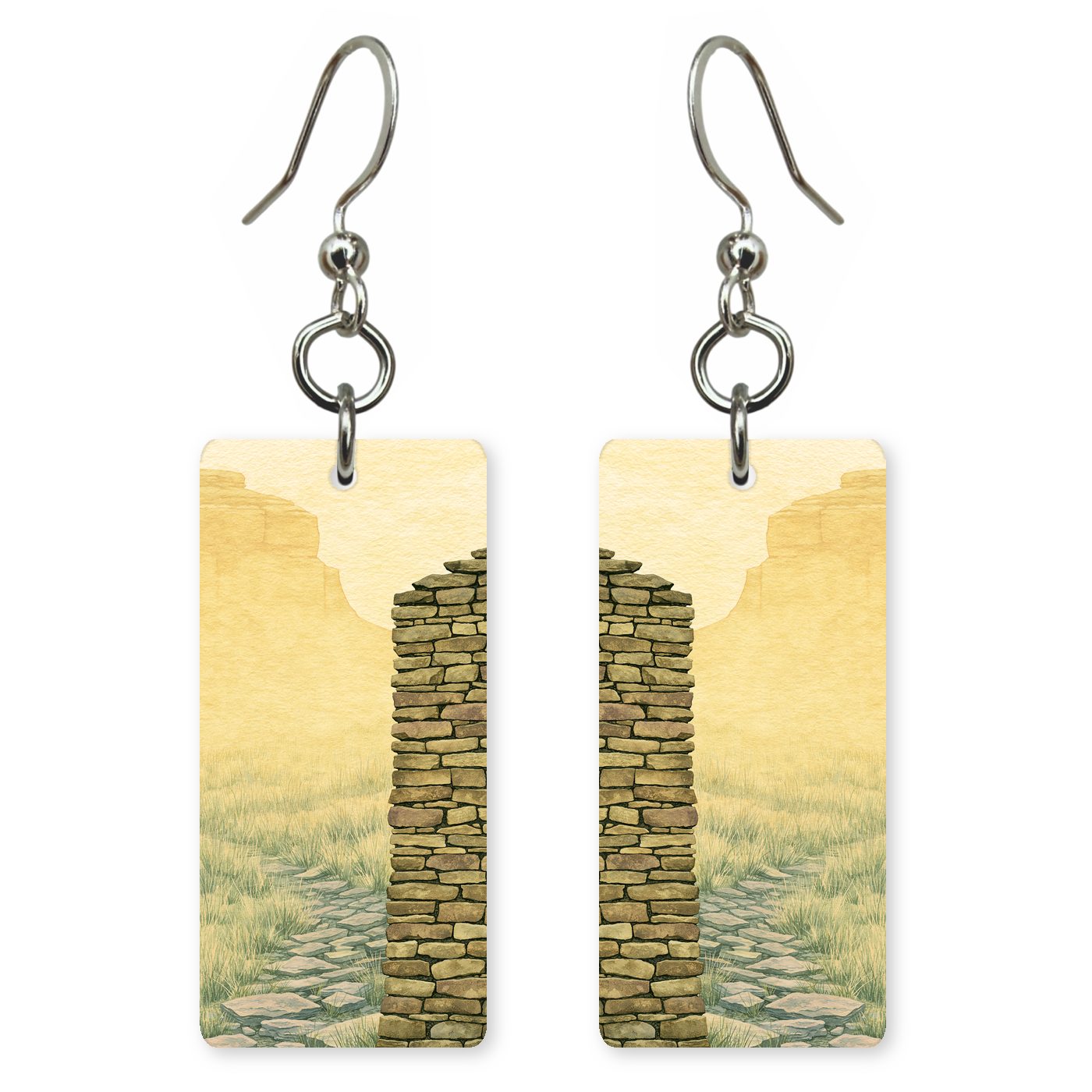 Chaco Canyon Ruins Golden — She's Choosing earrings, shown as a pair