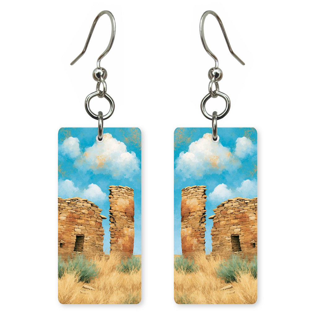 Chaco Canyon Ruins Golden — She's Choosing earrings, shown as a pair