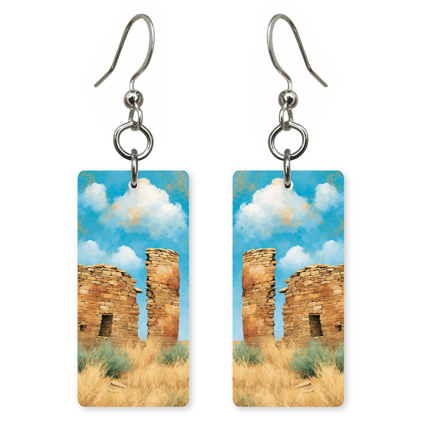 Chaco Canyon Ruins Golden — She's Choosing earrings, shown as a pair