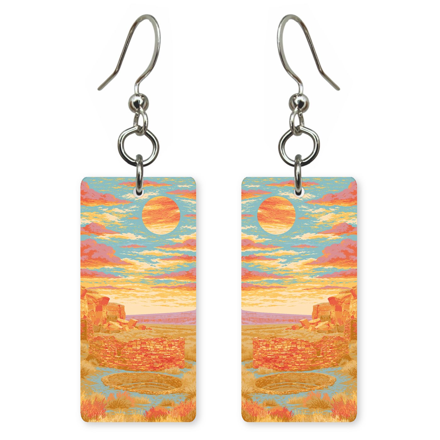 Chaco Culture Great Kiva — She's Choosing earrings, shown as a pair