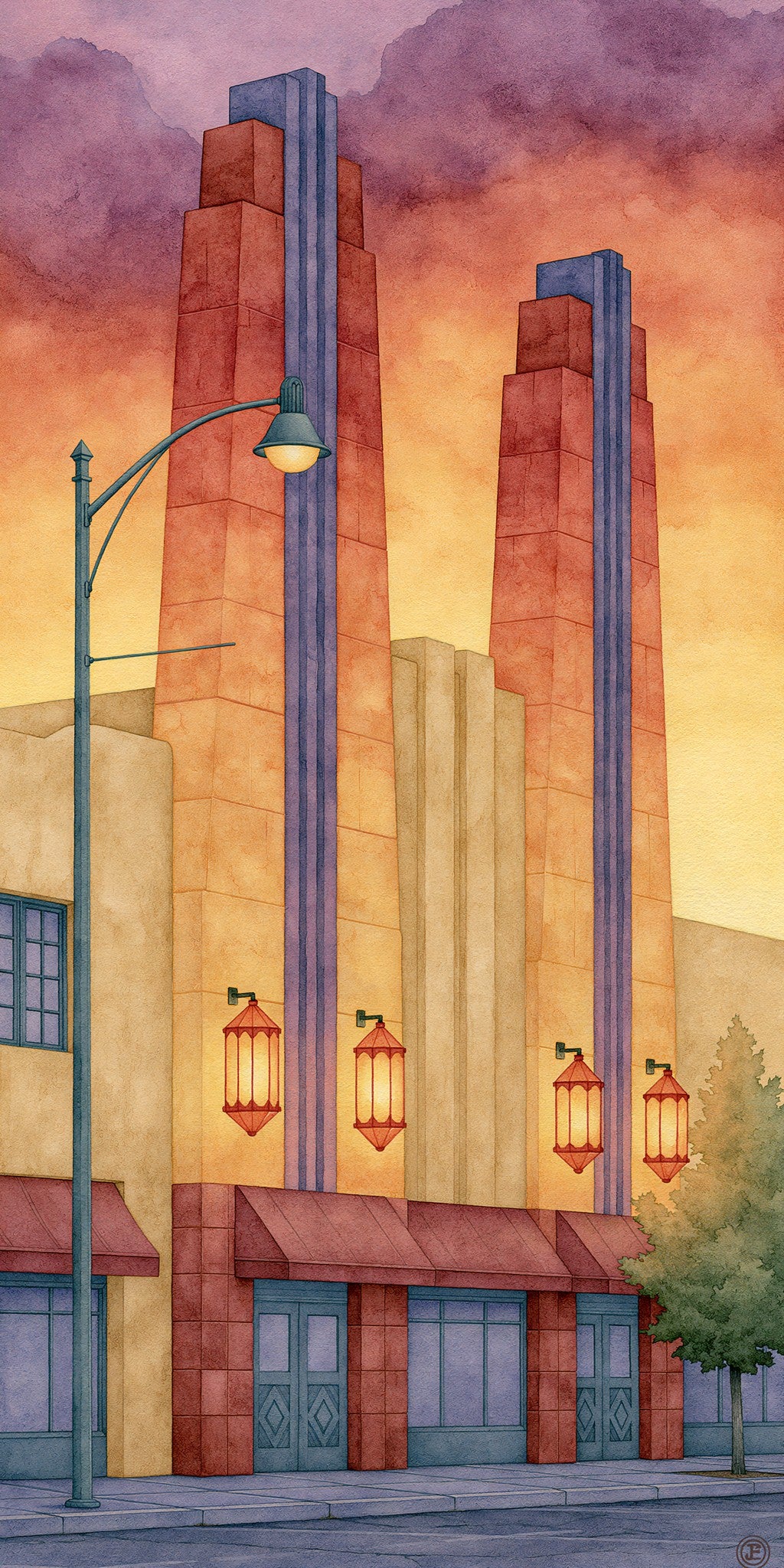 Santa Fe Plaza Dusk — full design art