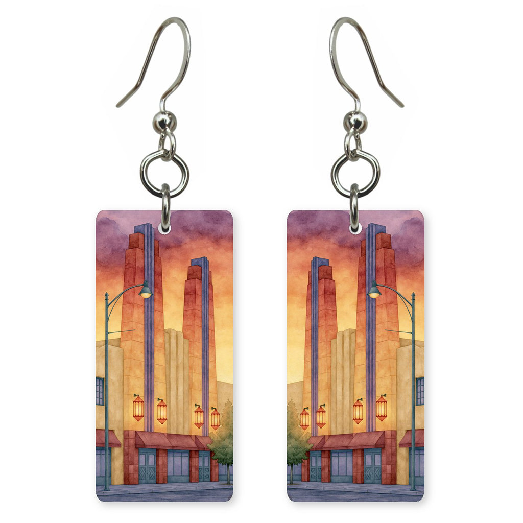 Santa Fe Plaza Dusk — She's Choosing earrings, shown as a pair
