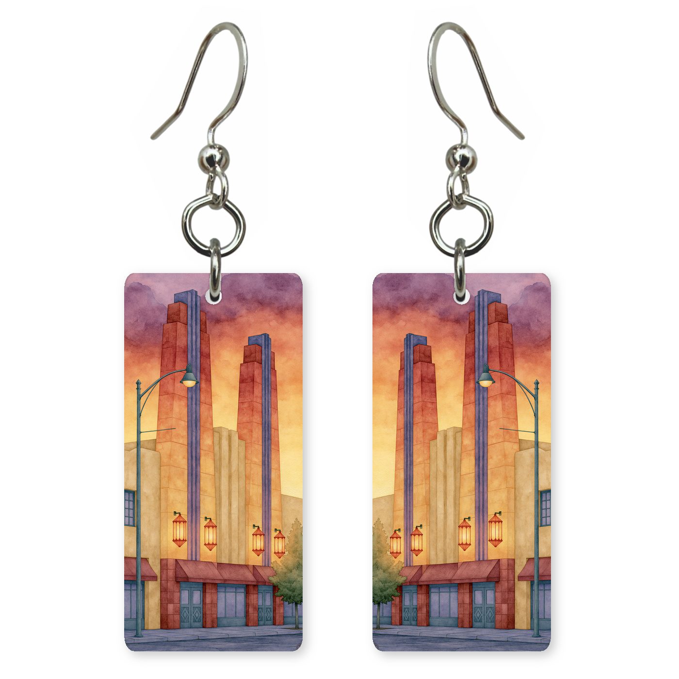 Santa Fe Plaza Dusk — She's Choosing earrings, shown as a pair